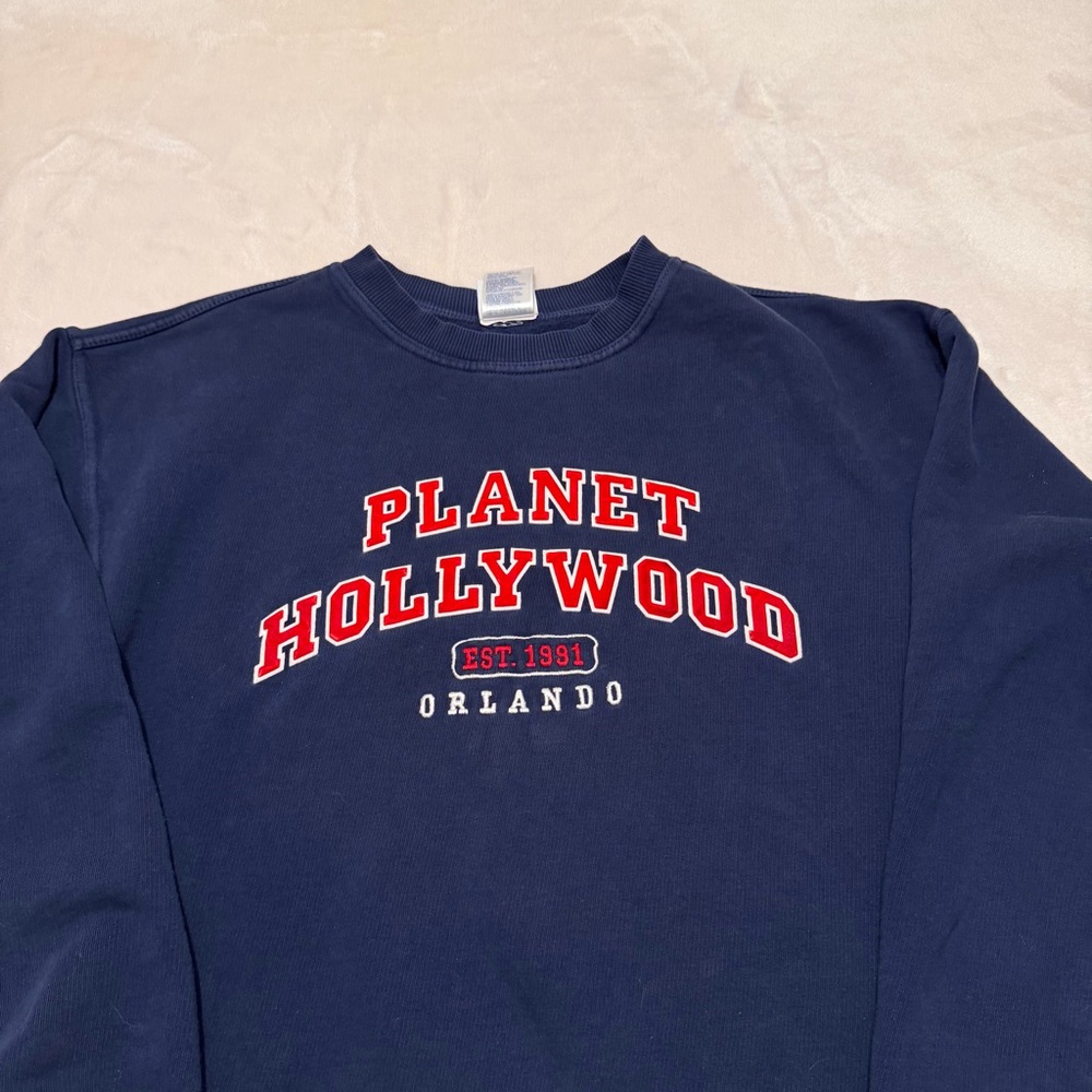 Vtg 90s Planet Hollywood Orlando Sweatshirt Navy Red Spellout Y2K Retro M